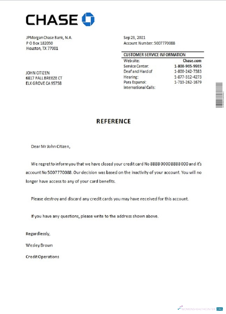 Download USA Chase closure reference Photoshop template